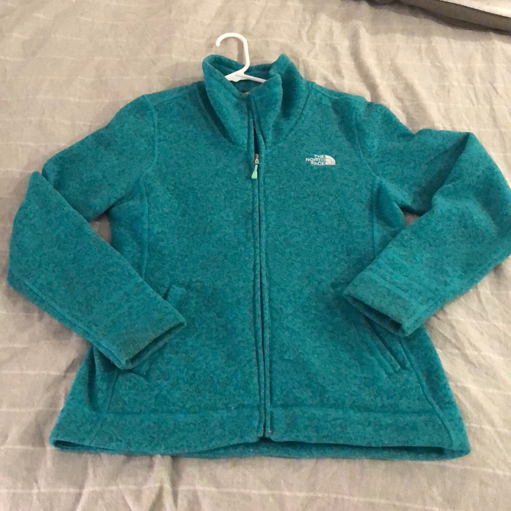 Teal North Face zip up w/o hood